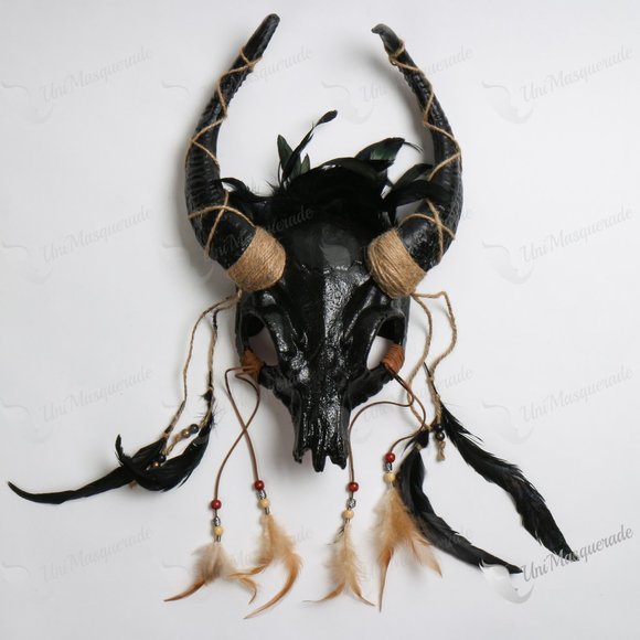 Black Devil Animal Horns Masquerade Mask Antelope Halloween Costume Party Mask - Picture 1 of 7